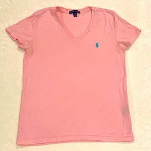 Ralph Lauren Pink V-Neck Tee Shirt, Women's Medium